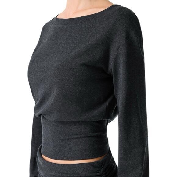 NWT OGL Non Itchy Wool Blend Boatneck Brami Long Sleeve Heather Black Size Small - Picture 3 of 9